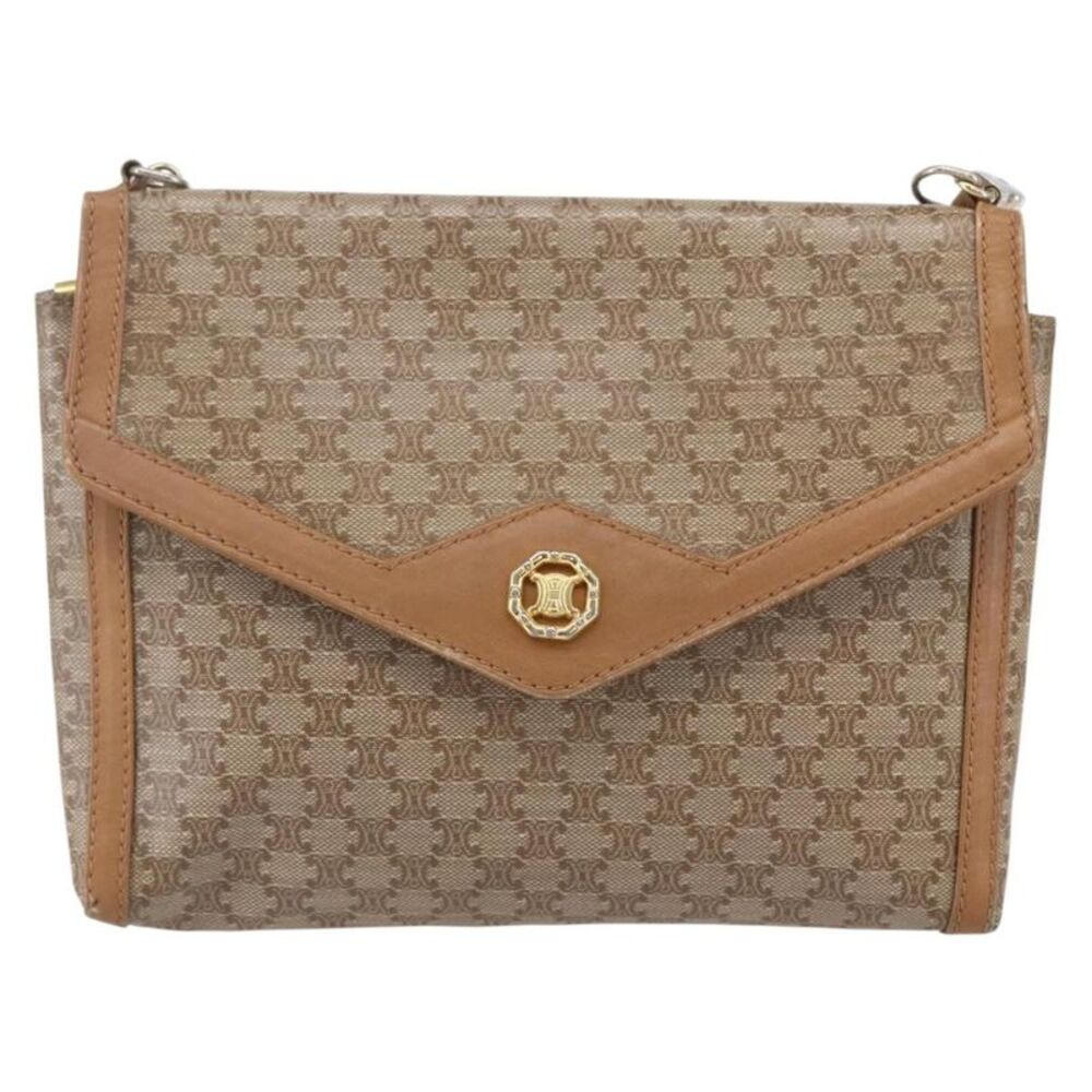 Celine Vintage Macadam Canvas And Leather Beige Canvas Shoulder Bag Bag